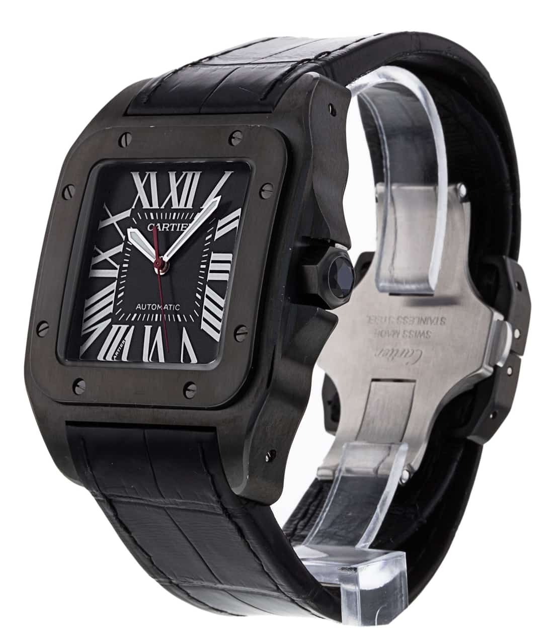 Cartier Santos 100 Black Roman Numeral Dial